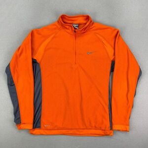 Nike Therma-FIT Fleece 1/4 Zip Jacket Mens Medium Orange Long Sleeve Hiking VTG